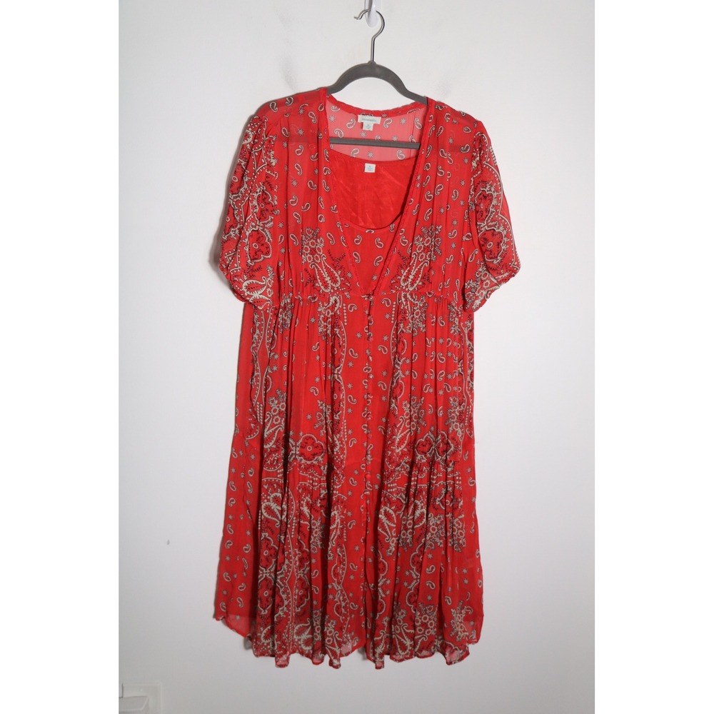 Sundance Brieia Bandana Paisley Midi Dress Womens XL Red Boho Lined Western